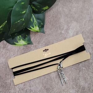 ZAD black suede, silver spike lariat necklace NEW